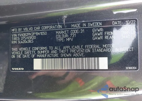 2023 Volvo Xc90 B6 Core из США, поврежденный, VIN YV4062PK2P1941050